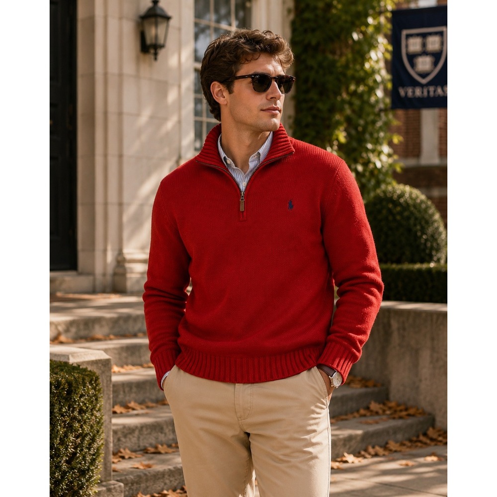Polo Ralph Lauren Pullover Mens XL Red Quarter Zip Preppy Old Money Classic